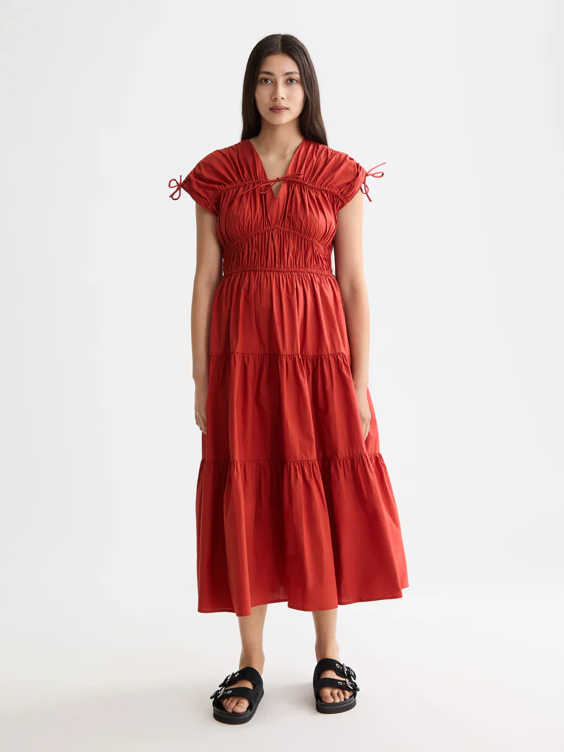 Gathered Midi Dress with Tied