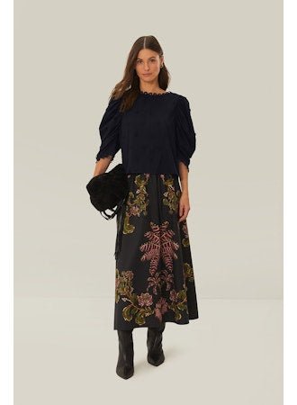 Black 3D Flowers Blouse