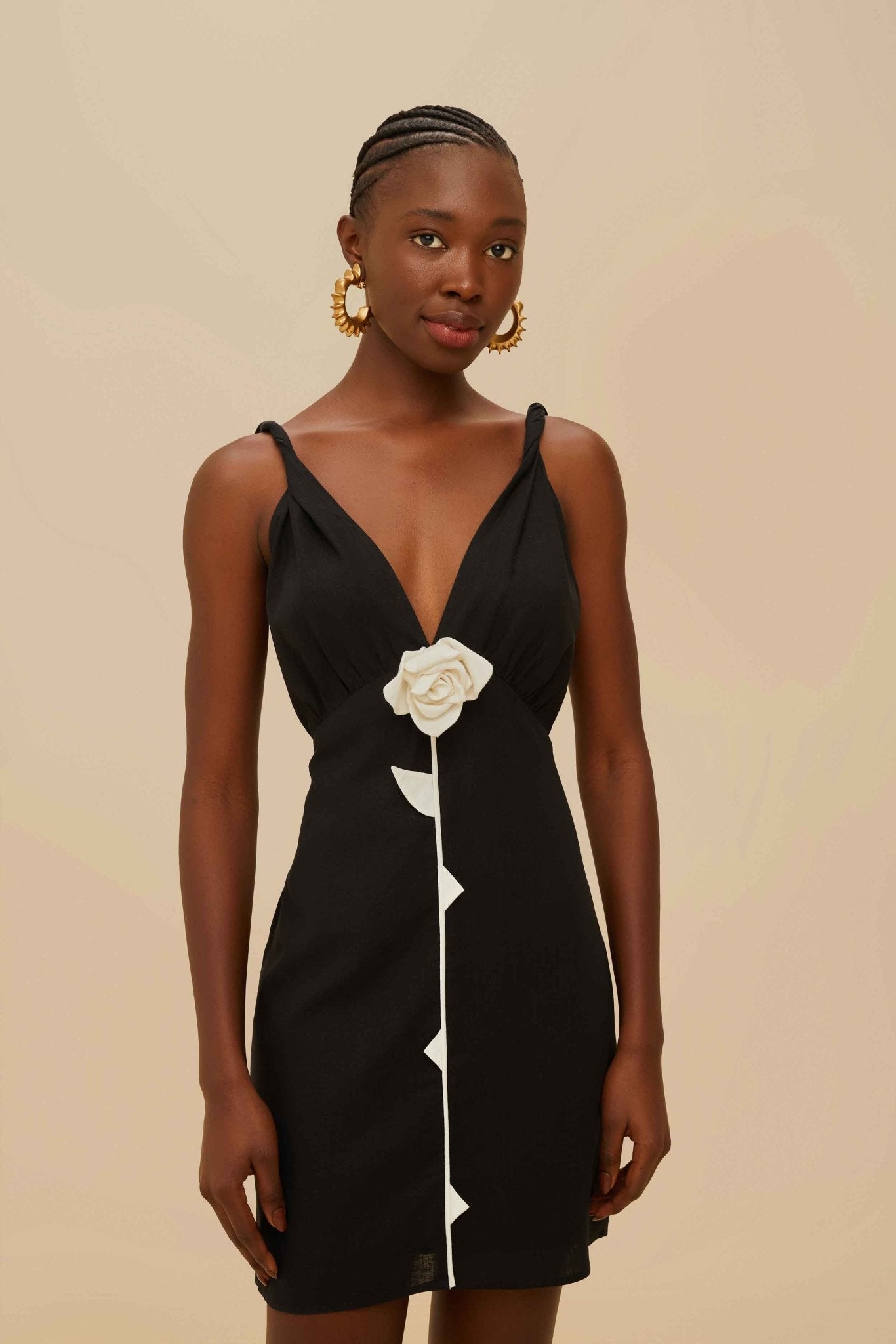 Black and White Rose Pipping Mini Dress