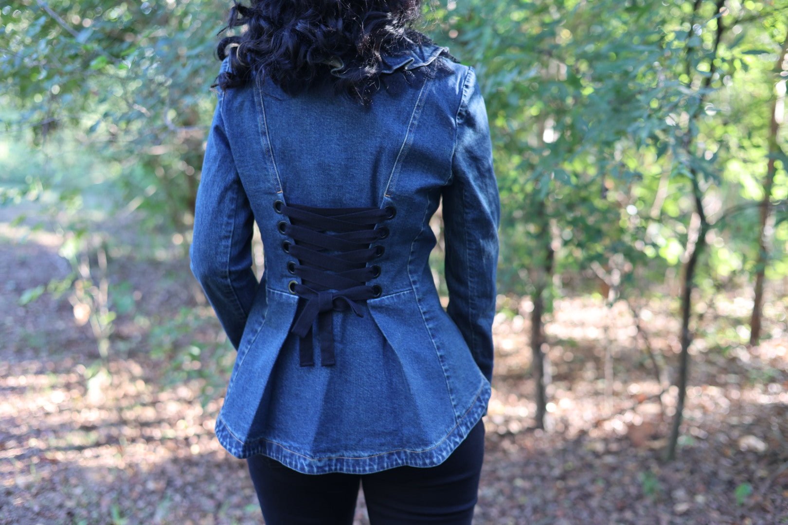 Elmira Denim Ruffle Sleeve Jacket with Lace Combo