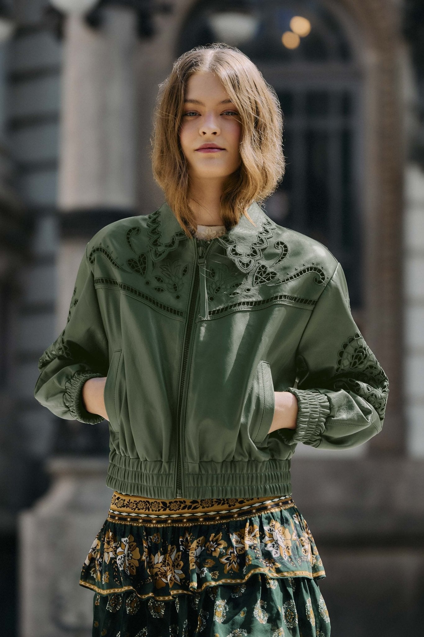 Green Richilieu Heart Leather Jacket