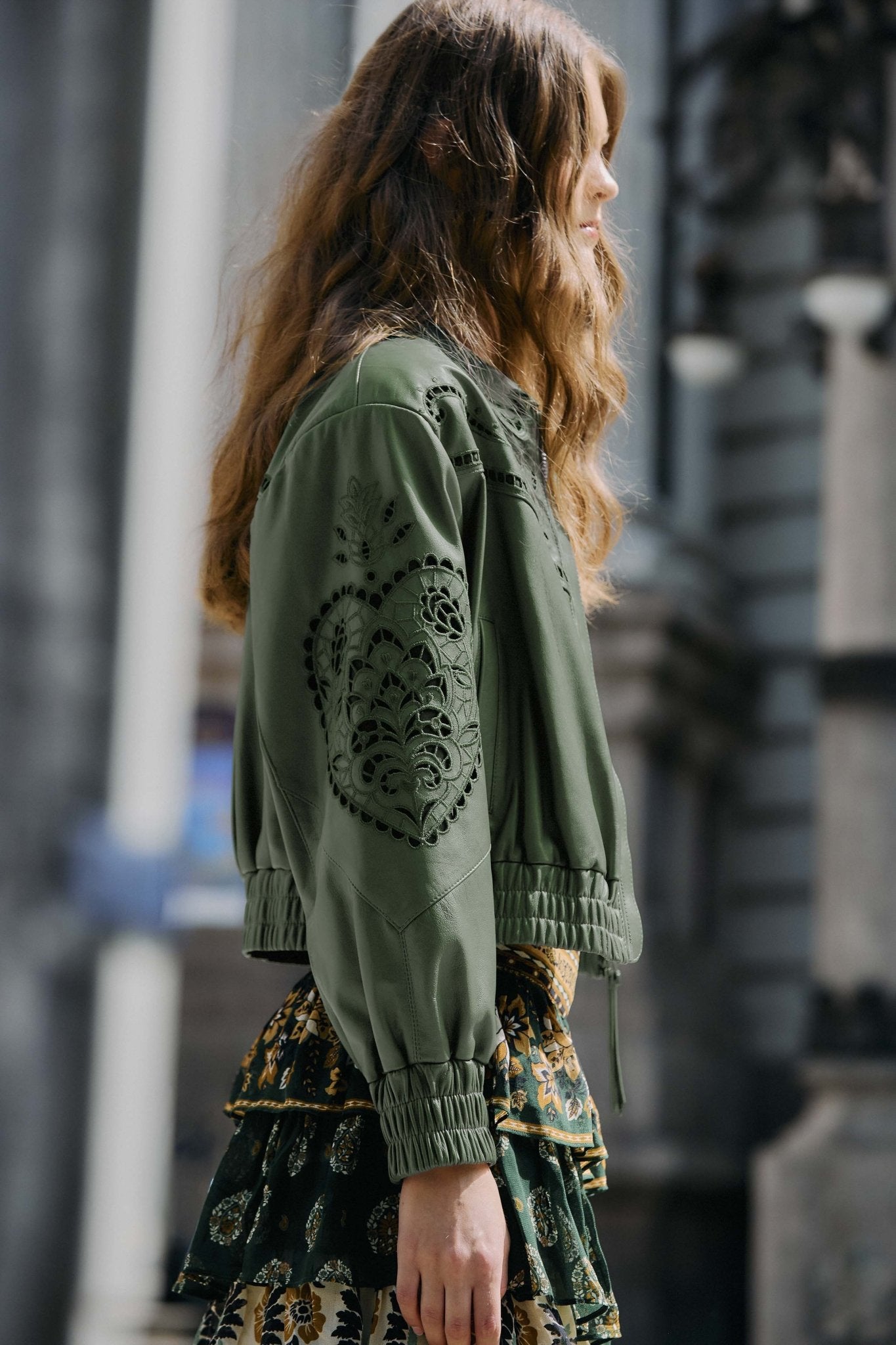 Green Richilieu Heart Leather Jacket