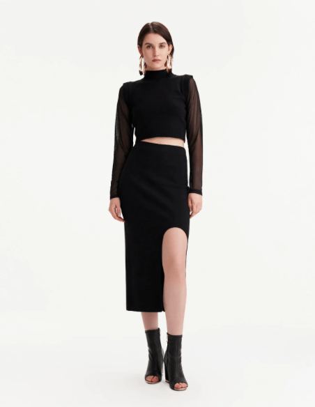 Nomia Sheer Sleeve Mock Neck Sweater