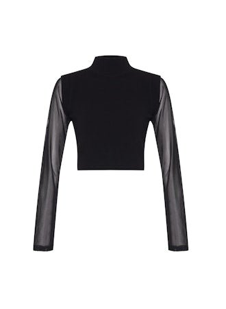 Nomia Sheer Sleeve Mock Neck Sweater
