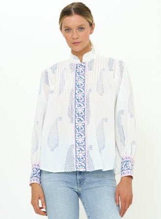 Pintuck Button Front Blouse