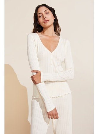 Pointelle V Neck Henley