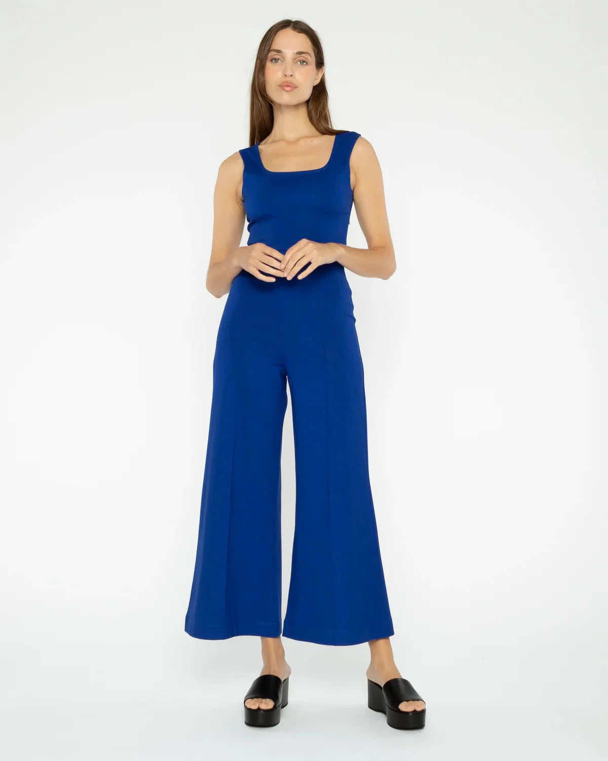 Ponte Knit Tank Wide Leg Jumpsuit Cropped