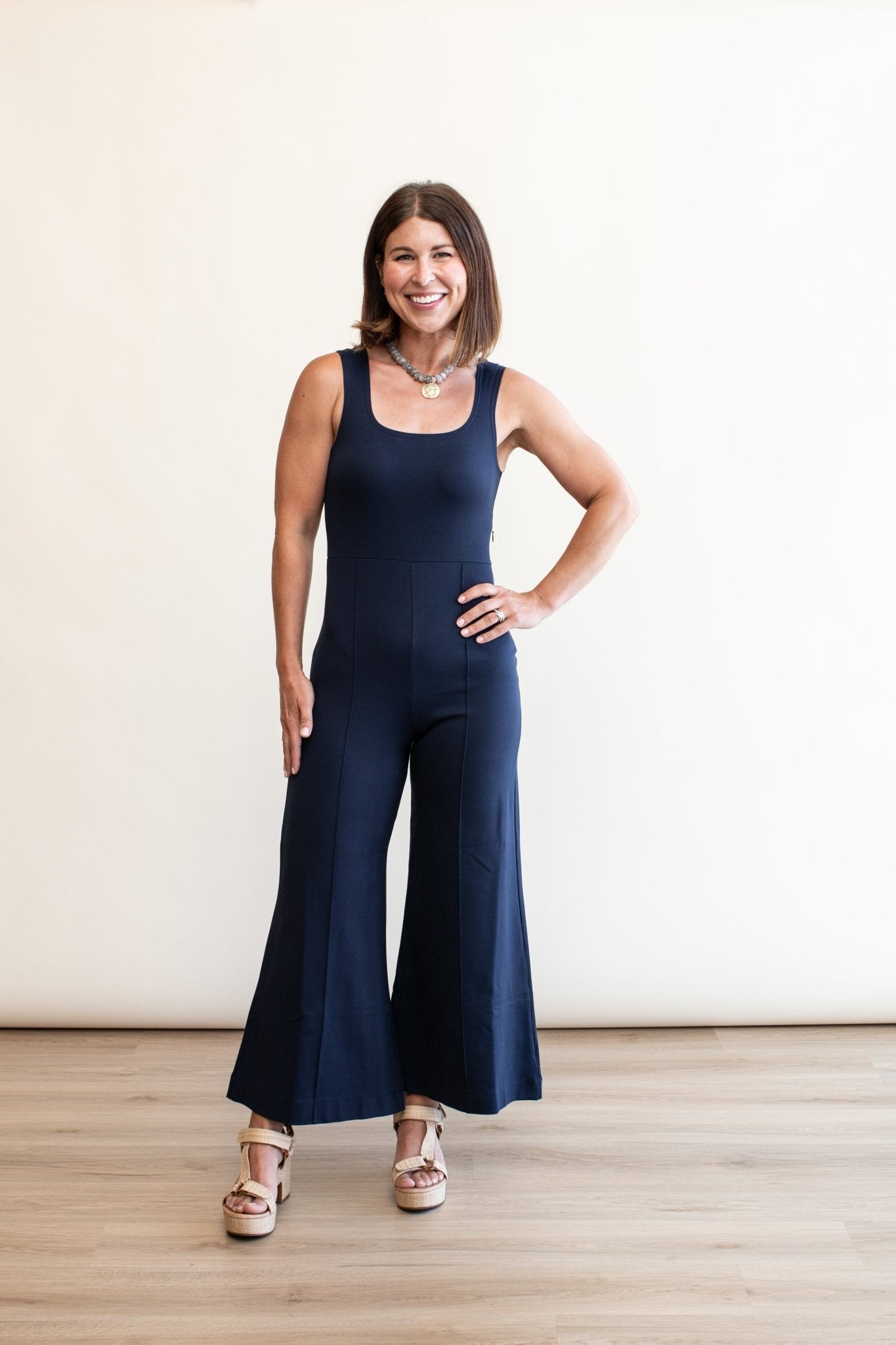 Ponte Knit Tank Wide Leg Jumpsuit Cropped