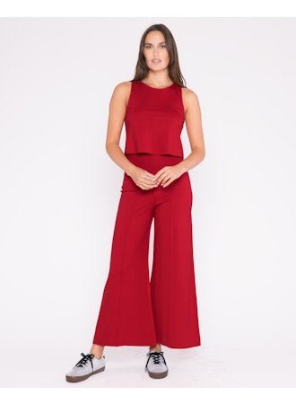 Ponte Knit Wide Leg Pant Cropped