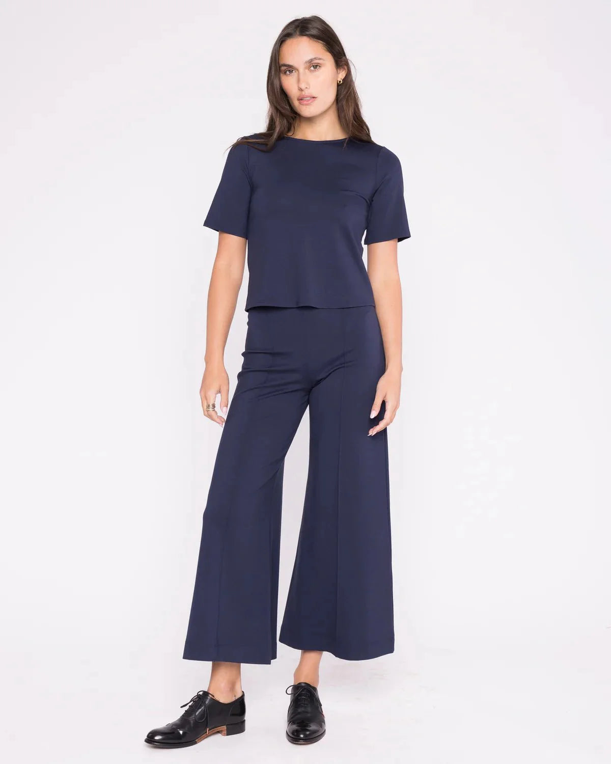 Ponte Knit Wide Leg Pant Cropped