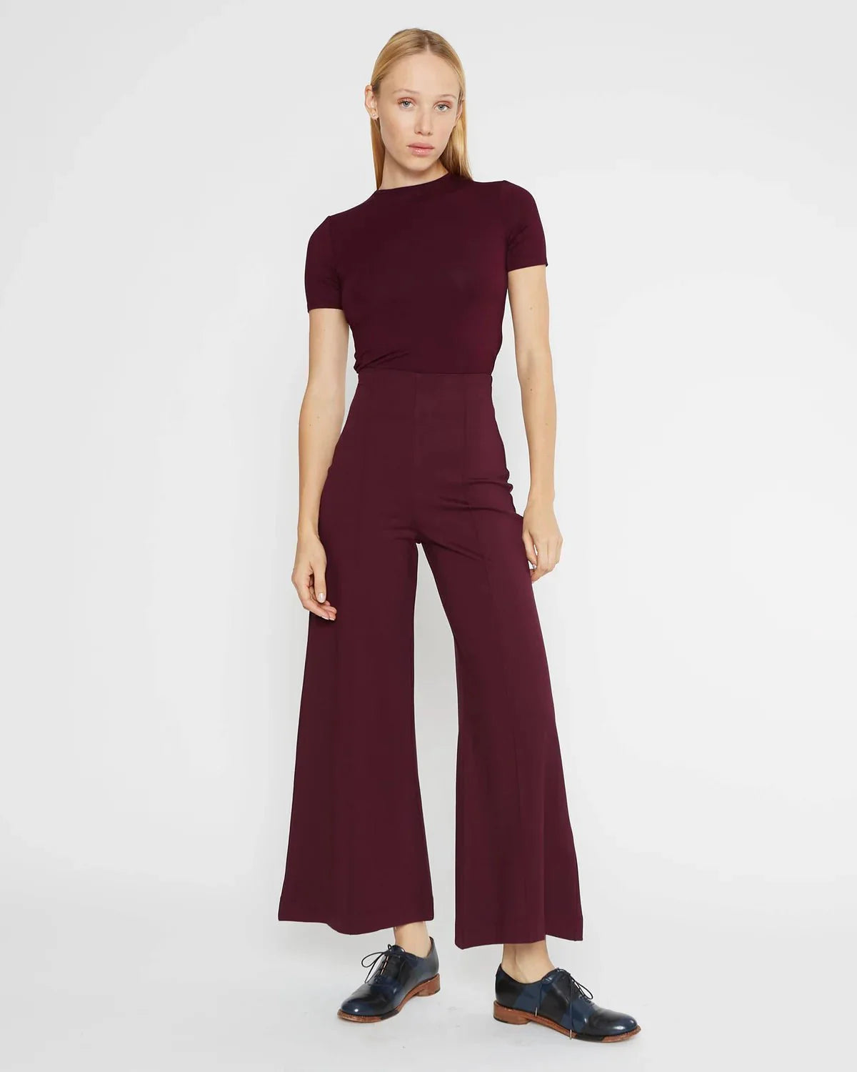 Ponte Knit Wide Leg Pant Cropped