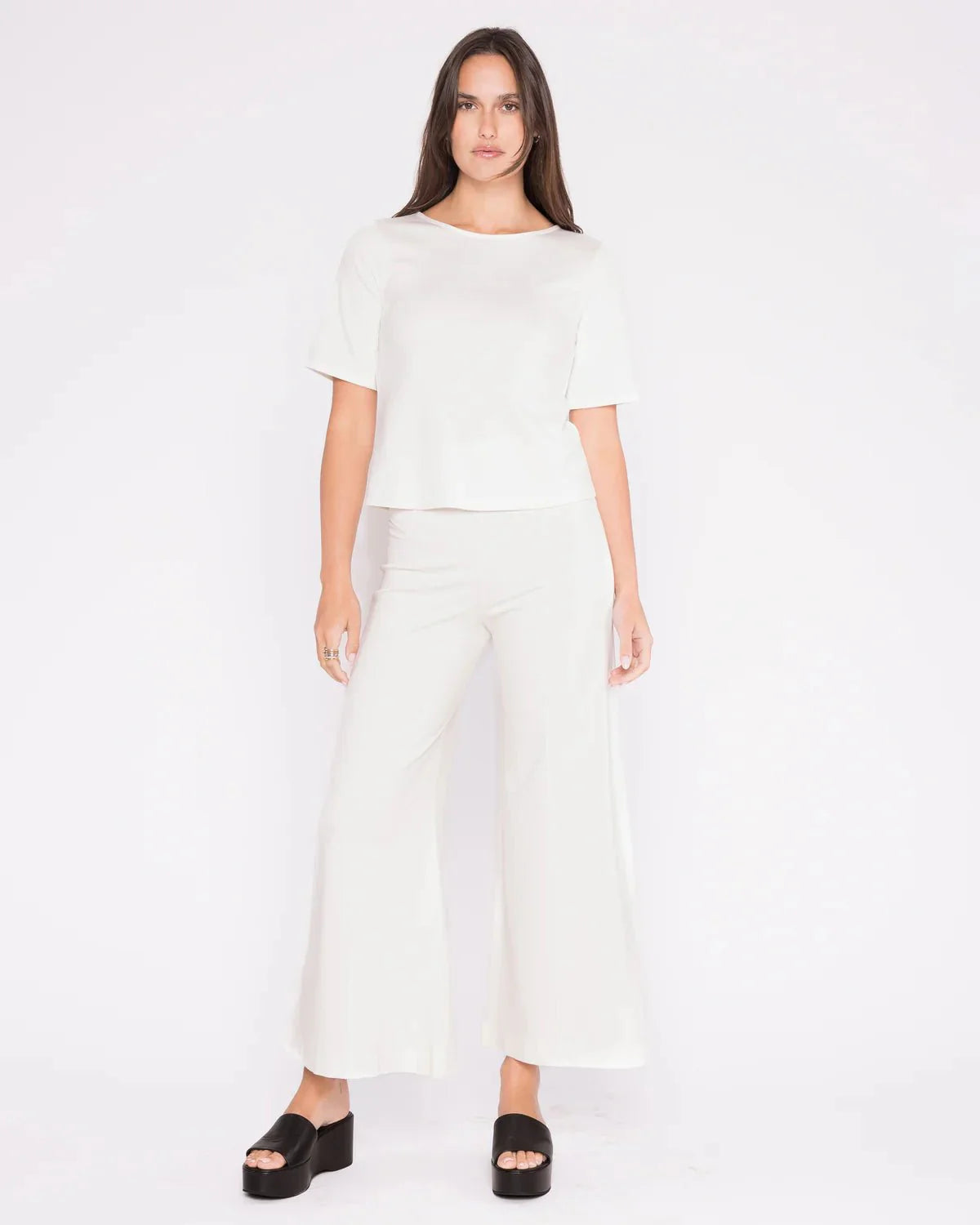 Ponte Knit Wide Leg Pant Cropped