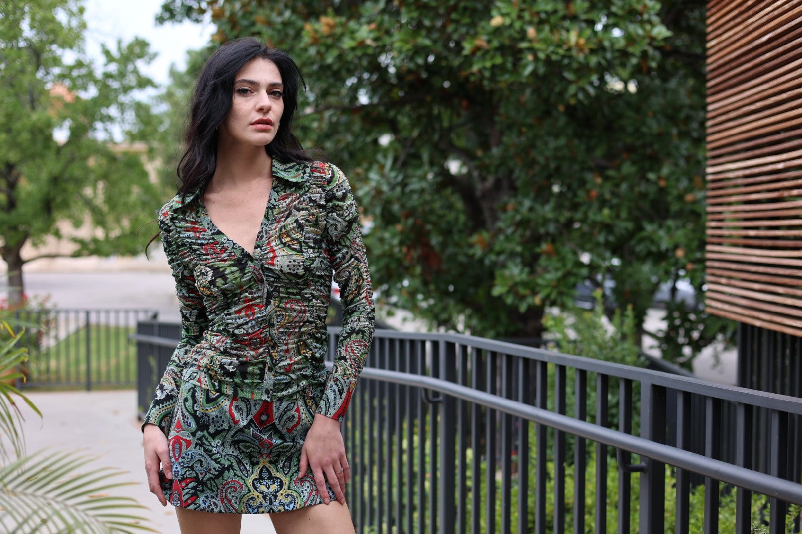 Portia Ruched Mesh Button Down