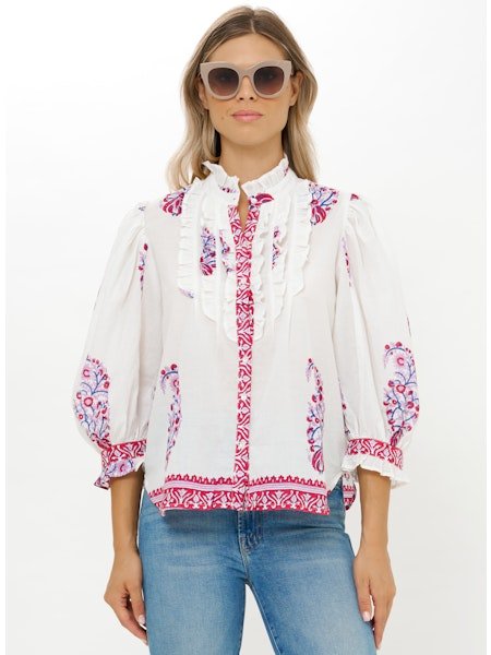 Ruffle Front Button Blouse
