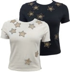 Cindy Classic Cropped Tee w/ Crystal Star Cutouts